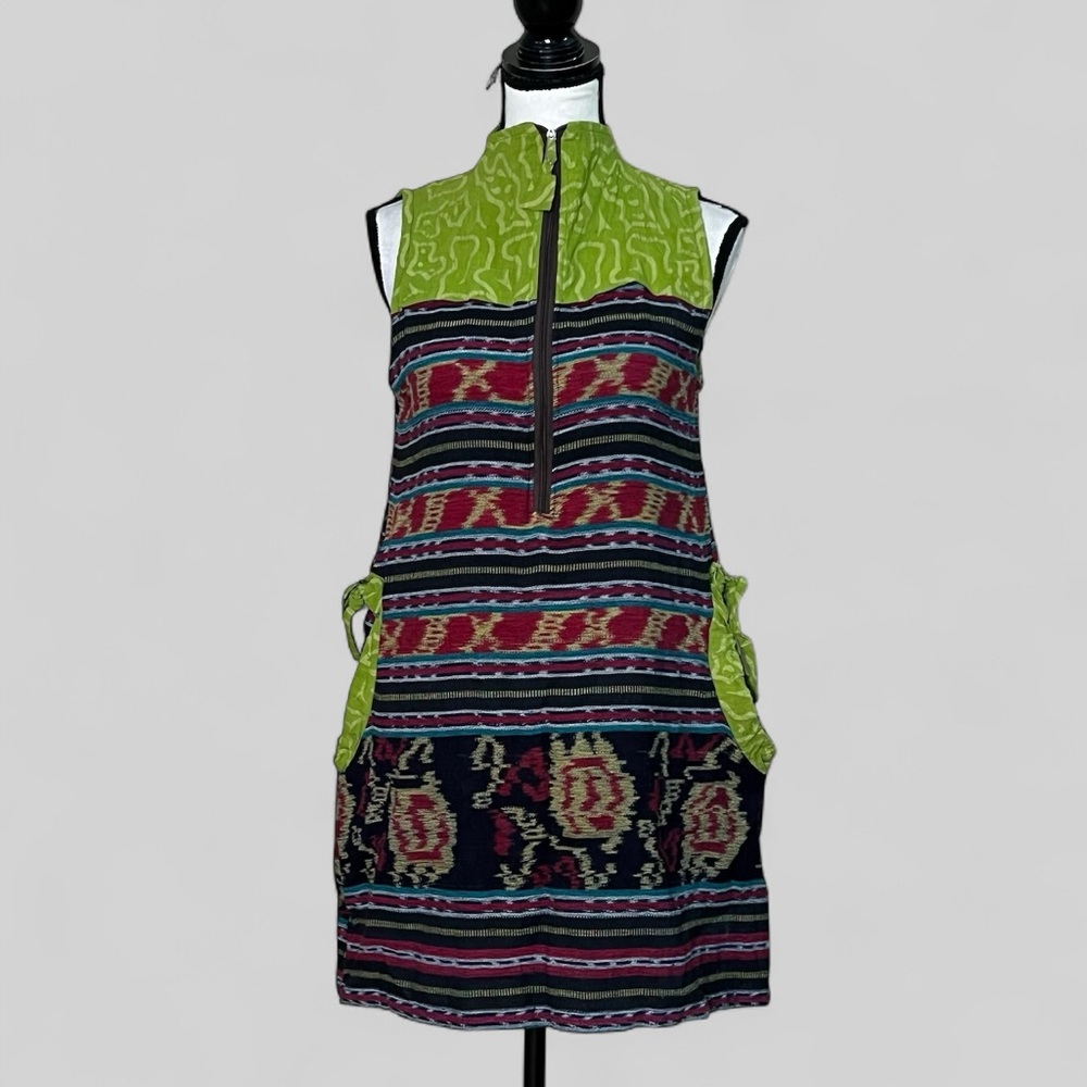 Salsa batik boho black green mini dress